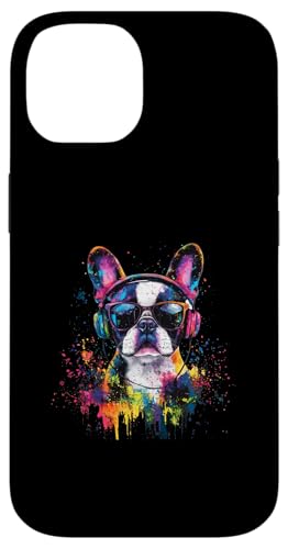 Hülle für iPhone 14 Frenchie Französische Bulldogge Musik Kopfhörer Fellnase von Bunte Künstlerische Frenchie Hundemotive