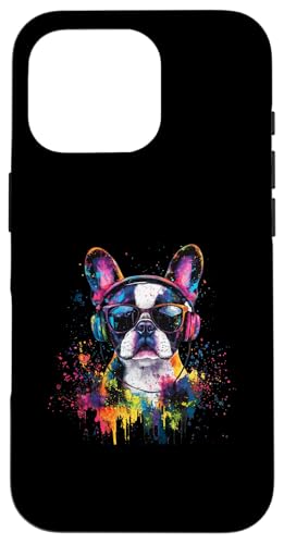 Hülle für iPhone 16 Pro Frenchie Französische Bulldogge Musik Kopfhörer Fellnase von Bunte Künstlerische Frenchie Hundemotive