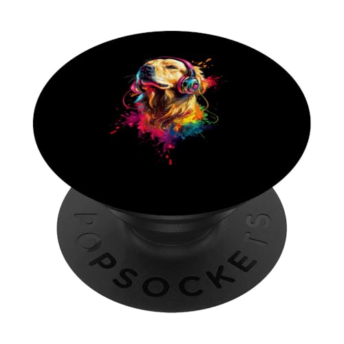 Bunt Künstlerisch Golden Retriever Musik Kopfhörer Goldie PopSockets Klebender PopGrip von Bunte Künstlerische Golden Retriever Hundemotive