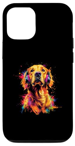 Hülle für iPhone 12/12 Pro Bunt Künstlerisch Golden Retriever Musik Kopfhörer Goldie von Bunte Künstlerische Golden Retriever Hundemotive