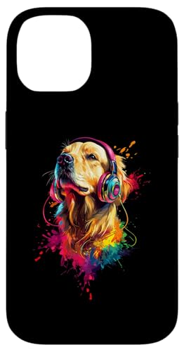 Hülle für iPhone 14 Bunt Künstlerisch Golden Retriever Musik Kopfhörer Goldie von Bunte Künstlerische Golden Retriever Hundemotive