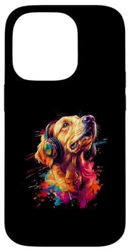 Hülle für iPhone 14 Pro Bunt Künstlerisch Golden Retriever Musik Kopfhörer Goldie von Bunte Künstlerische Golden Retriever Hundemotive