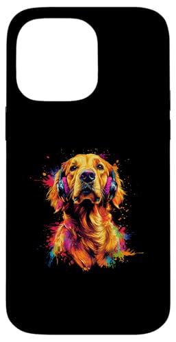 Hülle für iPhone 14 Pro Max Bunt Künstlerisch Golden Retriever Musik Kopfhörer Goldie von Bunte Künstlerische Golden Retriever Hundemotive