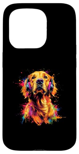 Hülle für iPhone 15 Pro Bunt Künstlerisch Golden Retriever Musik Kopfhörer Goldie von Bunte Künstlerische Golden Retriever Hundemotive