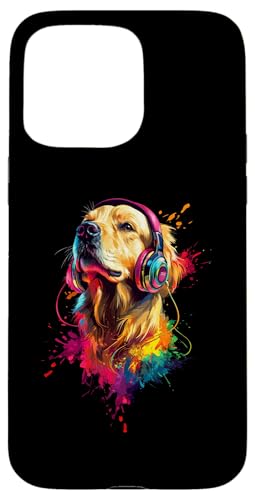 Hülle für iPhone 15 Pro Max Bunt Künstlerisch Golden Retriever Musik Kopfhörer Goldie von Bunte Künstlerische Golden Retriever Hundemotive