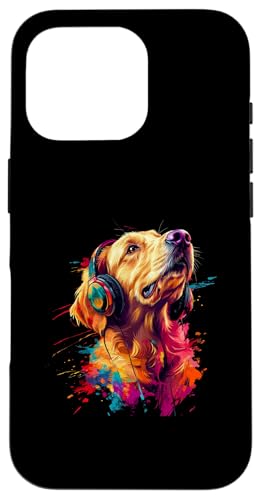 Hülle für iPhone 16 Pro Bunt Künstlerisch Golden Retriever Musik Kopfhörer Goldie von Bunte Künstlerische Golden Retriever Hundemotive