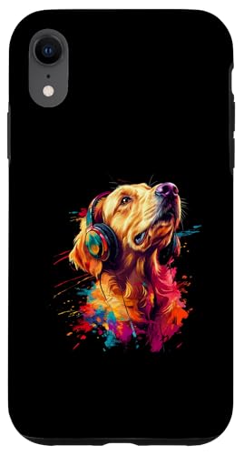 Hülle für iPhone XR Bunt Künstlerisch Golden Retriever Musik Kopfhörer Goldie von Bunte Künstlerische Golden Retriever Hundemotive