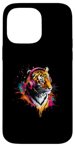 Hülle für iPhone 14 Pro Max Künstlerisch Bunt Tiger mit DJ Kopfhörer Safari von Bunte Künstlerische Hipster Safari Tier Motive