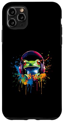 Hülle für iPhone 11 Pro Max Bunt Frosch mit DJ Kopfhörer Kröte Waldtiere Laubfrosch von Bunte Künstlerische Hipster Waldtiere Tier Motive