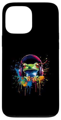 Hülle für iPhone 13 Pro Max Bunt Frosch mit DJ Kopfhörer Kröte Waldtiere Laubfrosch von Bunte Künstlerische Hipster Waldtiere Tier Motive