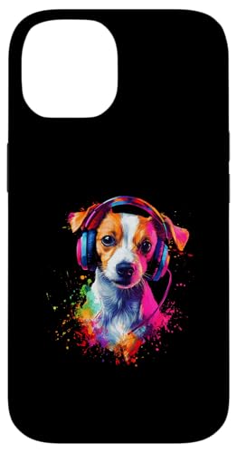 Hülle für iPhone 14 Bunt Künstlerisch Jack Russell Terrier Kopfhörer Hund Jacky von Bunte Künstlerische Jack Russell Hundemotive