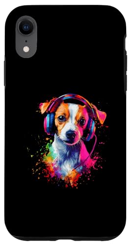 Hülle für iPhone XR Bunt Künstlerisch Jack Russell Terrier Kopfhörer Hund Jacky von Bunte Künstlerische Jack Russell Hundemotive