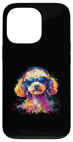 Hülle für iPhone 13 Pro Hund Pudel Musik Kopfhörer Bunt Kunst Fellnase Pudel von Bunte Künstlerische Pudel Hundemotive