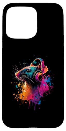 Hülle für iPhone 15 Pro Max Bunt Künstlerisch Hausratte Maus Musik Kopfhörer Ratte von Bunte Künstlerische Ratte Hausratte Maus Motif