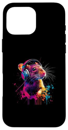 Hülle für iPhone 16 Pro Max Bunt Künstlerisch Hausratte Maus Musik Kopfhörer Ratte von Bunte Künstlerische Ratte Hausratte Maus Motif