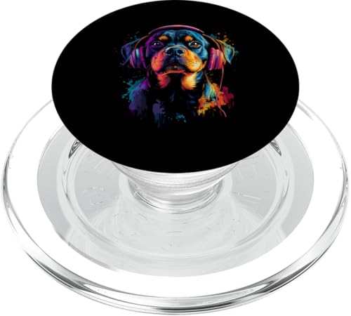 Bunt Künstlerisch Rottweiler Musik Kopfhörer Rottie Hund PopSockets PopGrip für MagSafe von Bunte Künstlerische Rottweiler Hundemotive