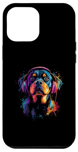 Hülle für iPhone 12 Pro Max Bunt Künstlerisch Rottweiler Musik Kopfhörer Rottie Hund von Bunte Künstlerische Rottweiler Hundemotive