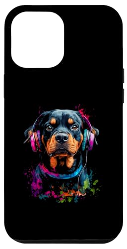 Hülle für iPhone 12 Pro Max Bunt Künstlerisch Rottweiler Musik Kopfhörer Rottie Hund von Bunte Künstlerische Rottweiler Hundemotive