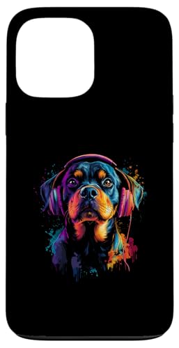 Hülle für iPhone 13 Pro Max Bunt Künstlerisch Rottweiler Musik Kopfhörer Rottie Hund von Bunte Künstlerische Rottweiler Hundemotive