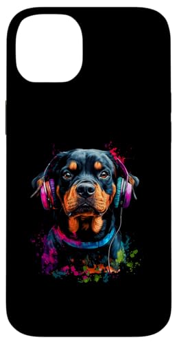 Hülle für iPhone 14 Plus Bunt Künstlerisch Rottweiler Musik Kopfhörer Rottie Hund von Bunte Künstlerische Rottweiler Hundemotive