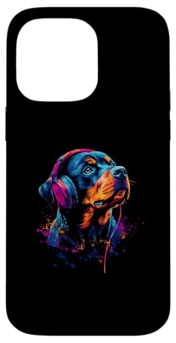 Hülle für iPhone 14 Pro Max Bunt Künstlerisch Rottweiler Musik Kopfhörer Rottie Hund von Bunte Künstlerische Rottweiler Hundemotive