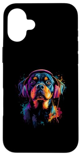 Hülle für iPhone 16 Plus Bunt Künstlerisch Rottweiler Musik Kopfhörer Rottie Hund von Bunte Künstlerische Rottweiler Hundemotive