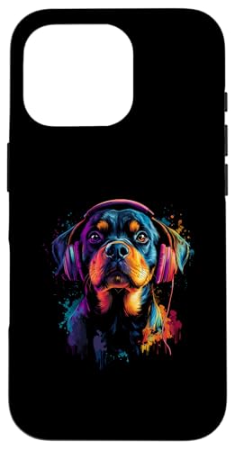 Hülle für iPhone 16 Pro Bunt Künstlerisch Rottweiler Musik Kopfhörer Rottie Hund von Bunte Künstlerische Rottweiler Hundemotive