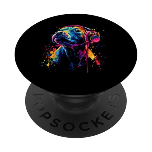 Bunt Künstlerisch Staffordshire Kopfhörer Hund Amstaff PopSockets Klebender PopGrip von Bunte Künstlerische Terrier Hundemotive