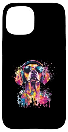 Hülle für iPhone 15 Hund Vizsla Musik Kopfhörer Bunt Kunst Fellnase von Bunte Künstlerische Vizsla Hundemotive