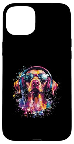 Hülle für iPhone 15 Plus Hund Vizsla Musik Kopfhörer Bunt Kunst Fellnase von Bunte Künstlerische Vizsla Hundemotive