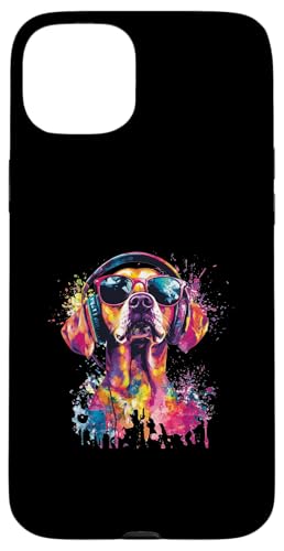 Hülle für iPhone 15 Plus Hund Vizsla Musik Kopfhörer Bunt Kunst Fellnase von Bunte Künstlerische Vizsla Hundemotive