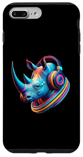 Hülle für iPhone 7 Plus/8 Plus Bunter Nashorn - Nashorn Deko mit Kopfhörern Tierkostüm von Bunter Nashorn mit Kopfhörern