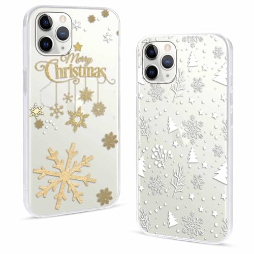 Buoluoioir 2 Stück Handyhülle für iPhone 11 Pro Durchsichtig Hülle Weihnachten, Christmas Case mit Schneeflocke Aesthetic Muster Weihnachts, Mädchen Dünn Weich Transparent TPU Schutzhülle von Buoluoioir