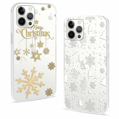 Buoluoioir 2 Stück Handyhülle für iPhone 12 Pro Max Durchsichtig Hülle Weihnachten, Christmas Case mit Schneeflocke Aesthetic Muster Weihnachts, Mädchen Dünn Weich Transparent TPU Schutzhülle von Buoluoioir