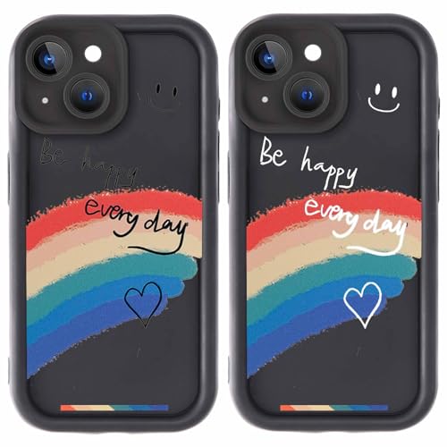 Buoluoioir 2 Stück Handyhülle für iPhone 13 6,1", Hülle mit Regenbogen Muster Aesthetic Design Mädchen Frauen Schutzhülle, Schwarz Weich TPU Silikon Kameraschutz Stoßfest Case Cover von Buoluoioir