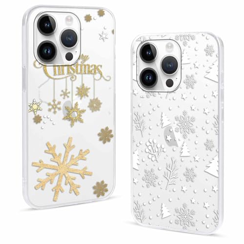 Buoluoioir 2 Stück Handyhülle für iPhone 14 Pro Durchsichtig Hülle Weihnachten, Christmas Case mit Schneeflocke Aesthetic Muster Weihnachts, Mädchen Dünn Weich Transparent TPU Schutzhülle von Buoluoioir