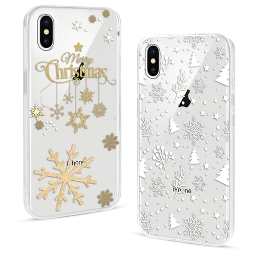 Buoluoioir 2 Stück Handyhülle für iPhone X/iPhone XS Durchsichtig Hülle Weihnachten, Christmas Case mit Schneeflocke Aesthetic Muster Weihnachts, Mädchen Dünn Weich Transparent TPU Schutzhülle von Buoluoioir