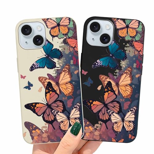 Buoluoioir 2 Stück Hülle für iPhone 15 6,1", Handyhülle Schutzhülle mit Schmetterling Muster Design Aesthetic Mädchen Frauen Geschenk Case, Weich Schlanke TPU Silikon Stoßfest Bumper Cover von Buoluoioir