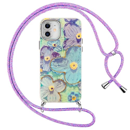 Buoluoioir Handykette Hülle mit Kette für Apple iPhone 11 6,1" Handyhülle,Diamant Pailletten Blumen Mädchen Aesthetic Design Necklace Case mit Kordel zum Umhängen Schutzhülle Cover Schnur,5 von Buoluoioir