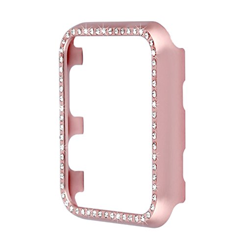 Kompatibel mit Apple Watch 38MM Glitzer Hülle Roségold, Damen Watch Aluminium Schutzhülle Diamant Bumper Hülle Full Protection Dünne Metall Case Protective Cover Kompatibel für 38MM iWatch Serie 1/2/3 von Burlife