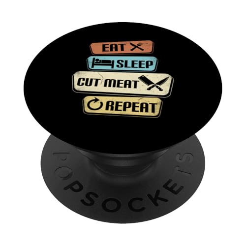 Eat Sleep Cut Meat Repeat Proud Lustiger BBQ Chef Butcher PopSockets Klebender PopGrip von Butcher Meat Cutter Chef BBQ Beef Cuts