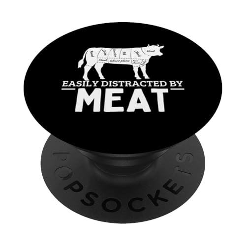 Leicht abgelenkt durch Fleisch, lustiger Vintage-Grillkoch, Metzger PopSockets Klebender PopGrip von Butcher Meat Cutter Chef BBQ Beef Cuts