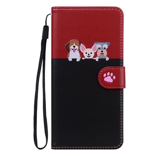 Butnyeoe Handyhülle für Huawei P30 Lite Klappbar,Süße Cartoon Hunde Leder Brieftasche Schutzhülle Tasche Flip Case Hülle,Magnetische Klapphülle mit Kartenfach Standfunktion,Rot+Schwarz von Butnyeoe