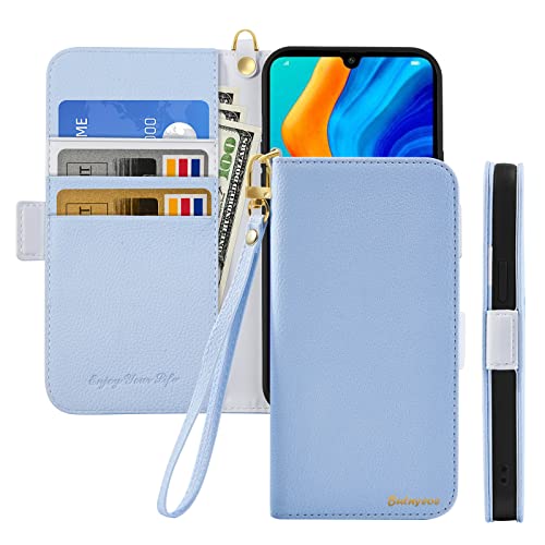 Butnyeoe Handyhülle für Huawei P30 Pro Klappbar Hülle,Litschi Textur Leder Wallet Schutzhülle Tasche Flip Cover Case,Magnetic Closure Klapphülle mit Kartenfach Standfunktion,Helles Blau von Butnyeoe