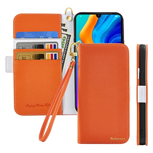 Butnyeoe Handyhülle für Huawei P30 Pro Klappbar Hülle,Litschi Textur Leder Wallet Schutzhülle Tasche Flip Cover Case,Magnetic Closure Klapphülle mit Kartenfach Standfunktion,Orange von Butnyeoe