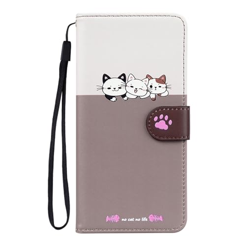 Butnyeoe Handyhülle für Samsung Galaxy A14 4G/5G Klappbar,Cartoon Katzen Leder Brieftasche Schutzhülle Tasche Flip Case Hülle,Magnetische Klapphülle mit Kartenfach Standfunktion,Beige+Kaffee von Butnyeoe