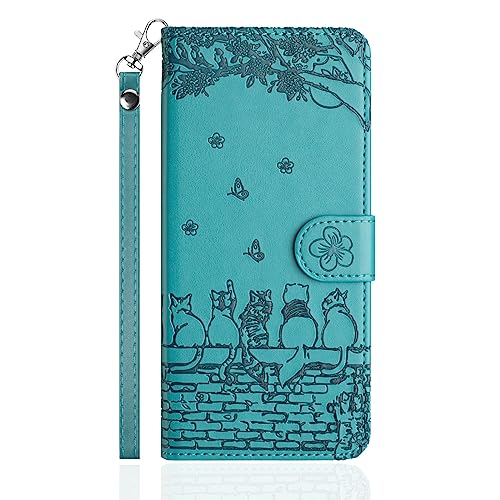 Butnyeoe Handyhülle für Samsung Galaxy S20 FE 5G,Zaunkatzen Klappbar Hülle,Geprägtes PU Leder Wallet Schutzhülle Tasche Flip Case,Magnetische Klapphülle mit Kartenfach Standfunktion,Blau Grün von Butnyeoe