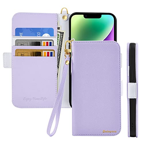 Butnyeoe Handyhülle für iPhone 14 Klappbar Hülle,Litschi Textur Leder Wallet Schutzhülle Tasche Flip Cover Case,Magnetic Closure Klapphülle mit Kartenfach Standfunktion,Helles Lila von Butnyeoe