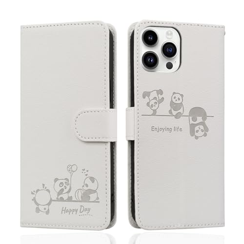 Butnyeoe Handyhülle für iPhone 16 Pro Klappbar, iPhone 16 Pro Hülle Tasche, Cute Panda Leder Klapphülle, Stoßfeste Schutzhülle mit Kartenfach, Flip Wallet Cover Case für iPhone 16 Pro, Weiß von Butnyeoe