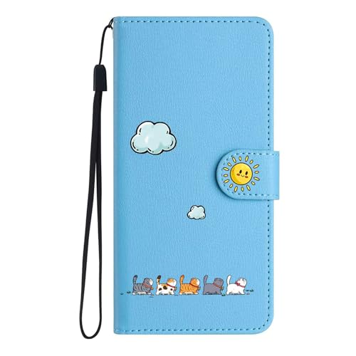 Butnyeoe Hülle für Samsung Galaxy S24 FE 5G Klappbar, Samsung S24 FE 5G Handyhülle Tasche, Katze Leder Klapphülle, Stoßfeste Schutzhülle mit Kartenfach, Flip Wallet Cover Case, Blau von Butnyeoe